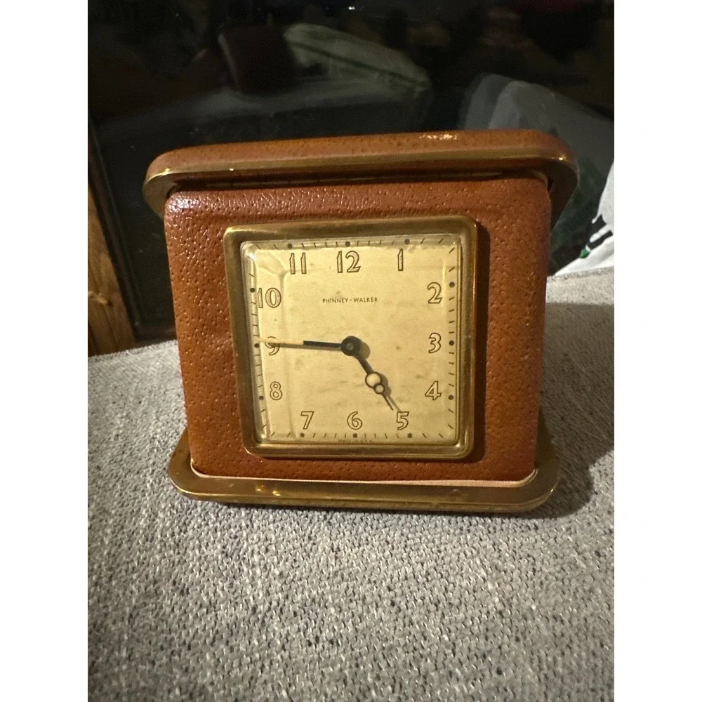 Penney Walker Travel Alarm Clock Brown Leather Case Foldable Square Face 4